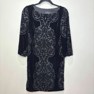 Y2K 90s Velvet Burnout Dress Women 6 Black Bell Sleeves Whimsigoth Fairy Grunge